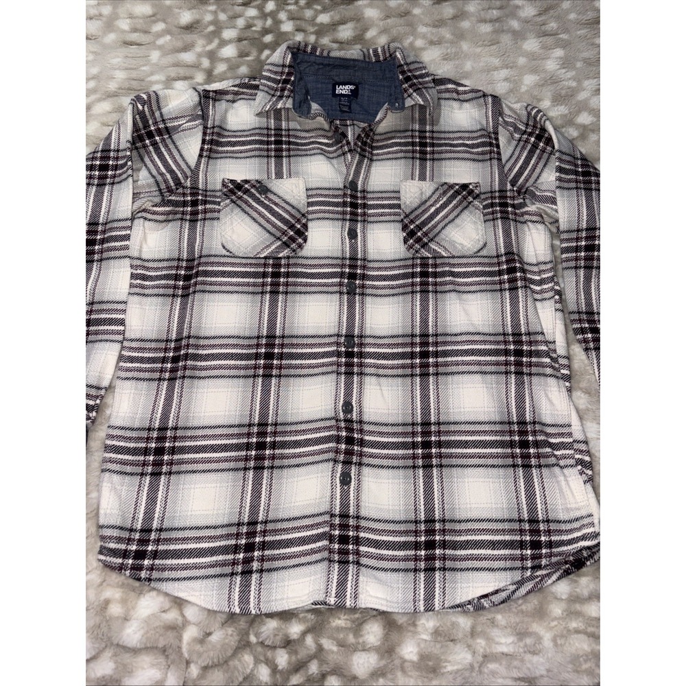 Lands End Plaid Flannel Button Down Shirt Traditional Fit Mens XL 100% Cotton